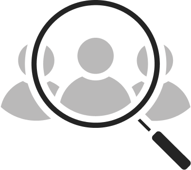 Illustration of a magnifying glass searching for users.