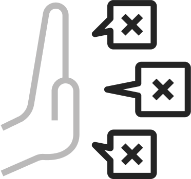 An icon of a hand signaling "stop" to closed options.